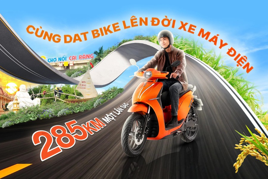 Xe máy điện Dat Bike chỉ với một lần sạc đầy, bạn có thể vi vu tới 285km liền mạch